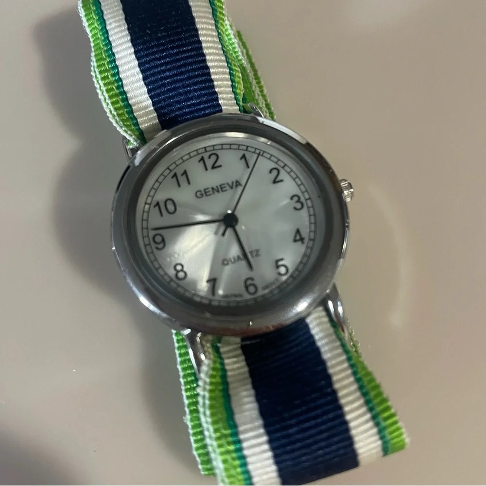 Geneva Quartz Watch with Vibrant Striped Band